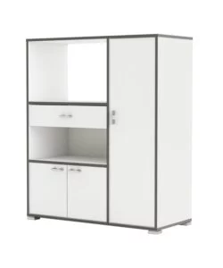 MOBILE BUFFET CUCINA BIANCO CON PROFILI GRIGI, 90X112X40 CM